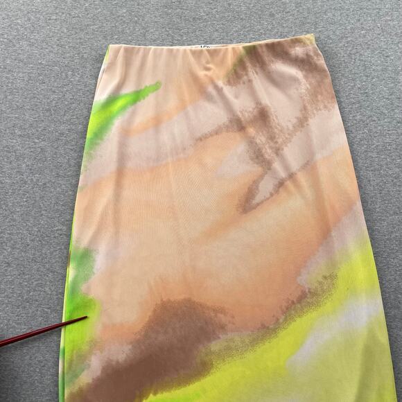 AFRM Skirt Size XS Lime Green Ombre Mesh Midi Pull On Stretchy Psychedelic Retro - Picture 12 of 14